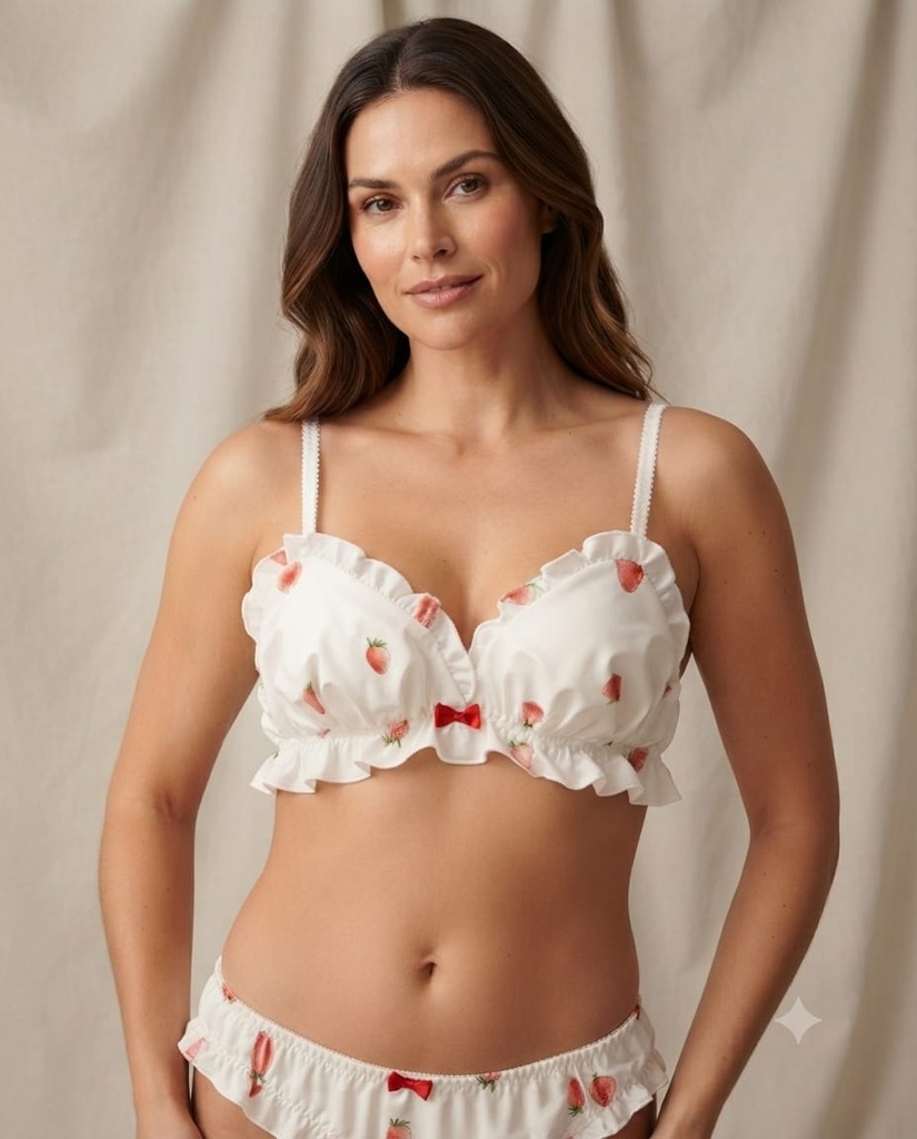 Cute Strawberry Print Lingerie Set